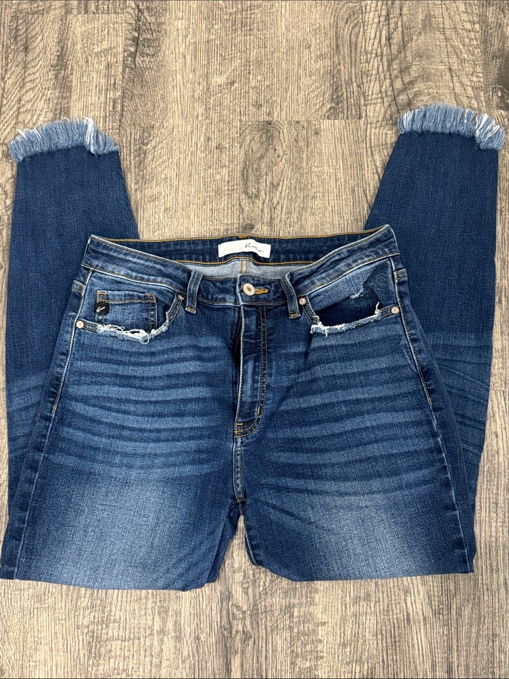 KanCan Dark Blue Frayed Hem Cropped Skinny Jeans